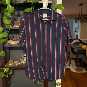 Denim and Flower Striped Button Down